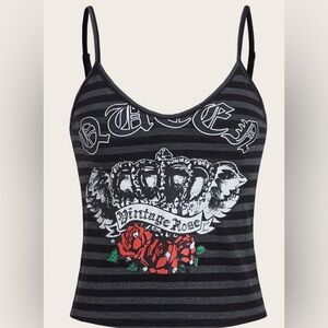 XS Black and light grey Striped Grunge Graphic Cropped Tank Top!